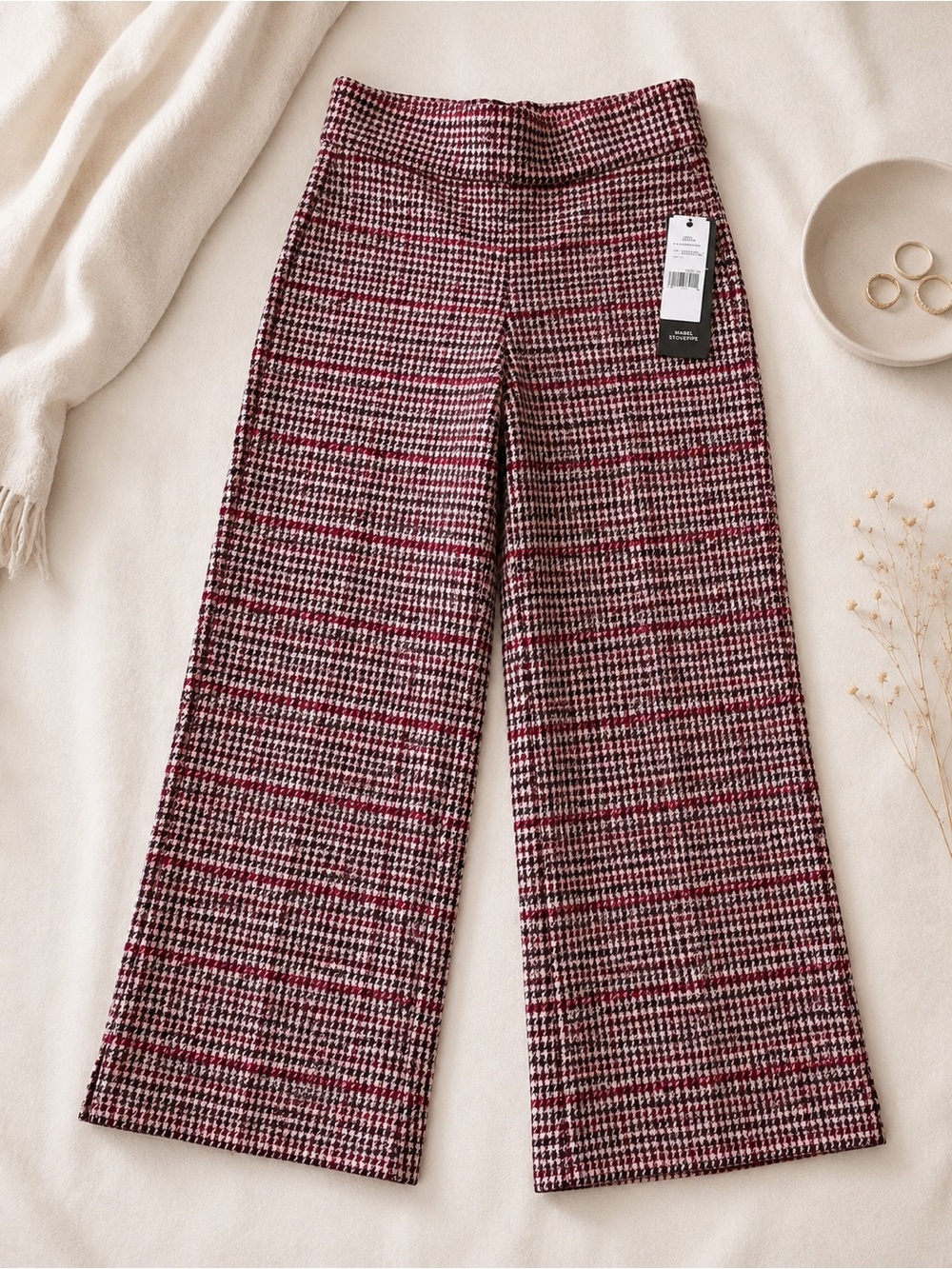 Liverpool Burgundy and Black Checked Wide-Leg Ponte Pants